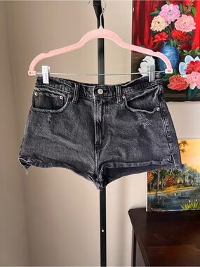 Abercrombie & Fitch the mom short high rise Black Distressed Denim Shorts